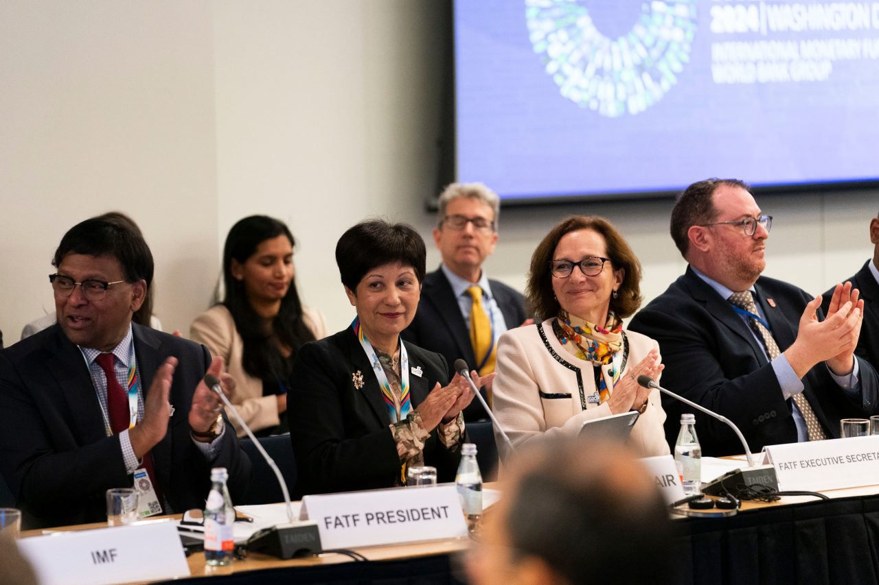 Deputy Managing Director Bo Li,  President of the Financial Action Task Force Raja Kumar, and participants speak at the meeting of Ministers of the Financial Action Task Force (FATF) in Washington, DC on April 18, 2024  IMF Photo / Tangyu Zhang