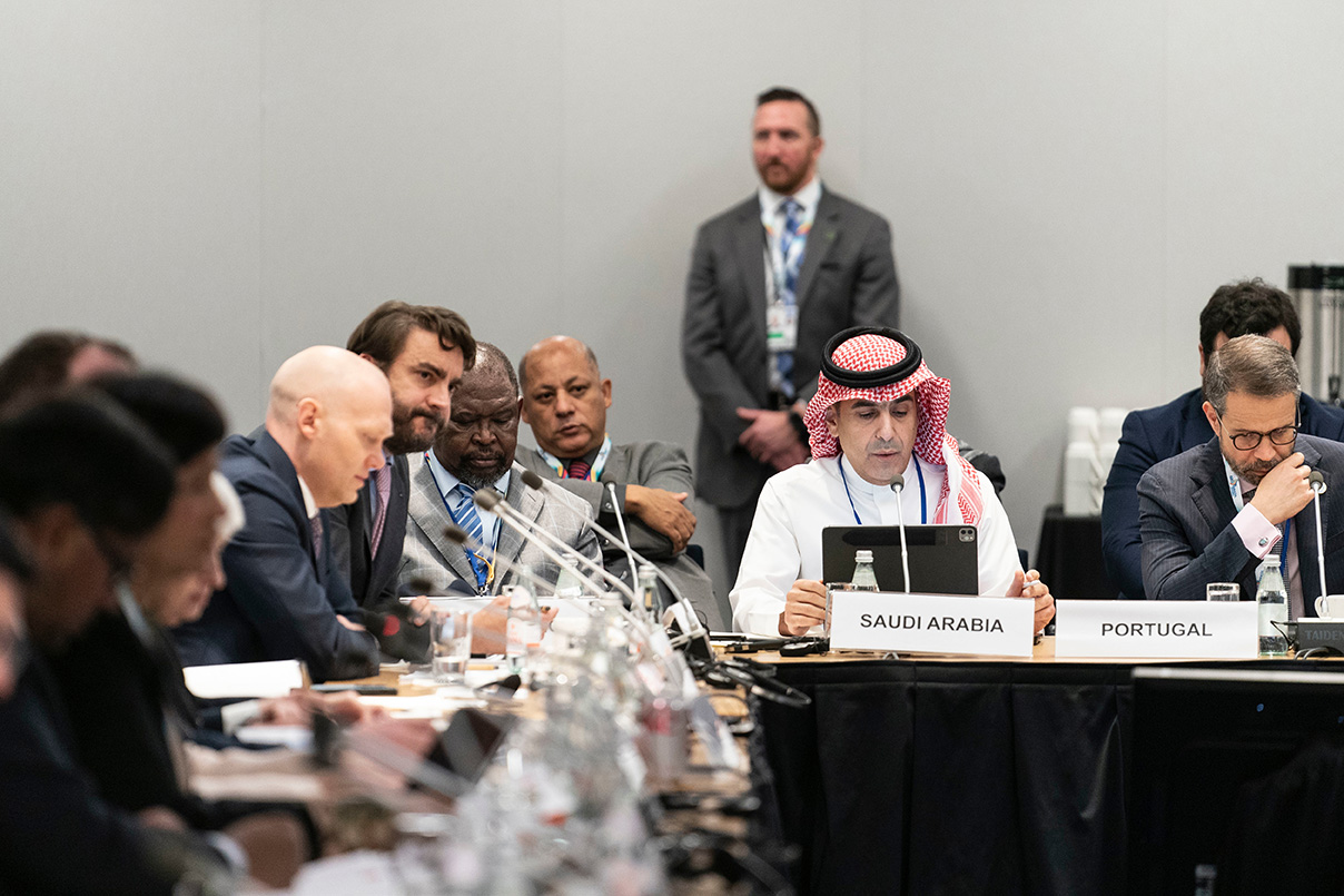 The Saudi representative speaks at the Financial Action Task Force Meeting during the 2024 Spring Meetings of the World Bank Group and International Monetary Fund in Washington, DC, April 18, 2024.

IMF Photo / Tangyu Zhang