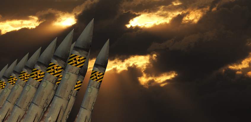 Nuclear missiles against the sky. The concept of the threat of nuclear war.